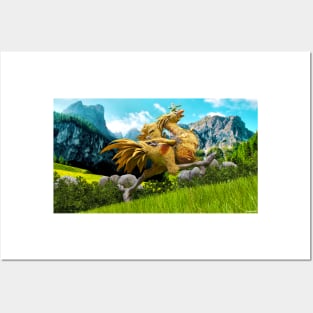 Cactuar and chocobo riding a chocobo Posters and Art